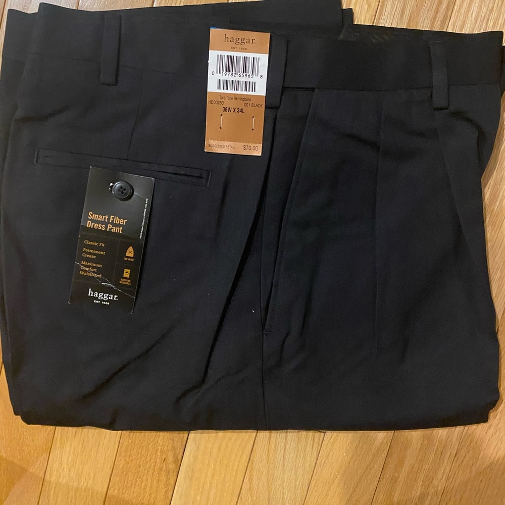 Men's NWT Haggar Black Dress Pants 36x34